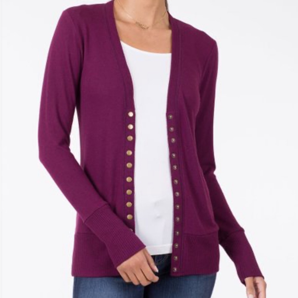 Zenana SNAP Button Sweater Cardigan with Ribbed Detail